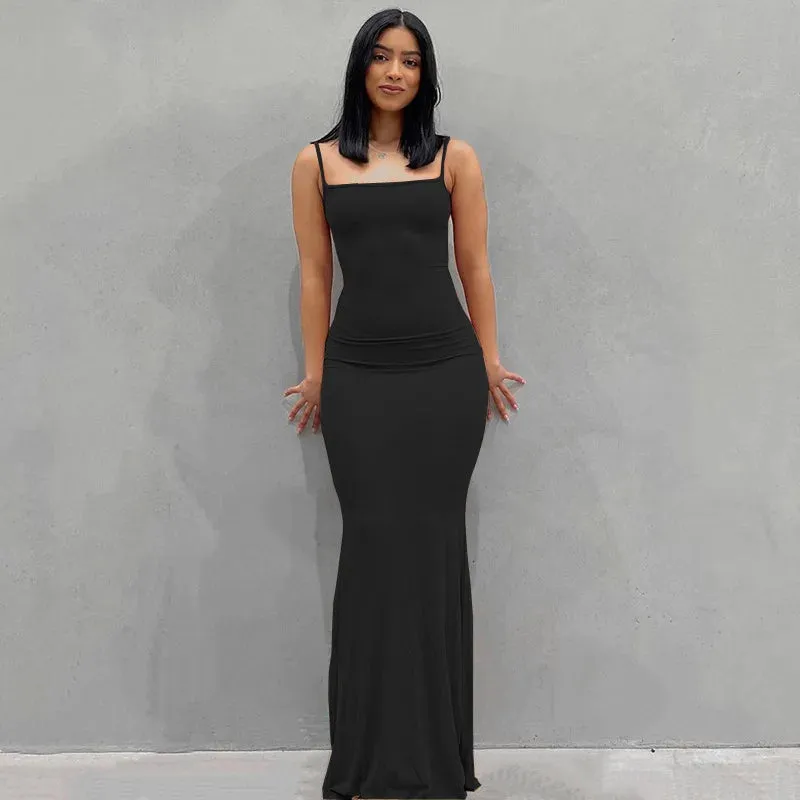 Satin Slip Sleeveless Backless Maxi Dress Women Y2K Summer