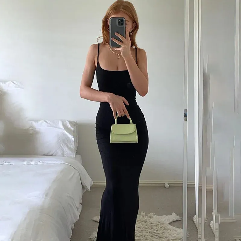 Satin Slip Sleeveless Backless Maxi Dress Women Y2K Summer