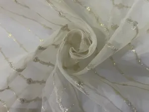 Silk organza fabric 44&quot; with gold jacquard stripe~ 30-40gms ~ Semi Sheer [11007]