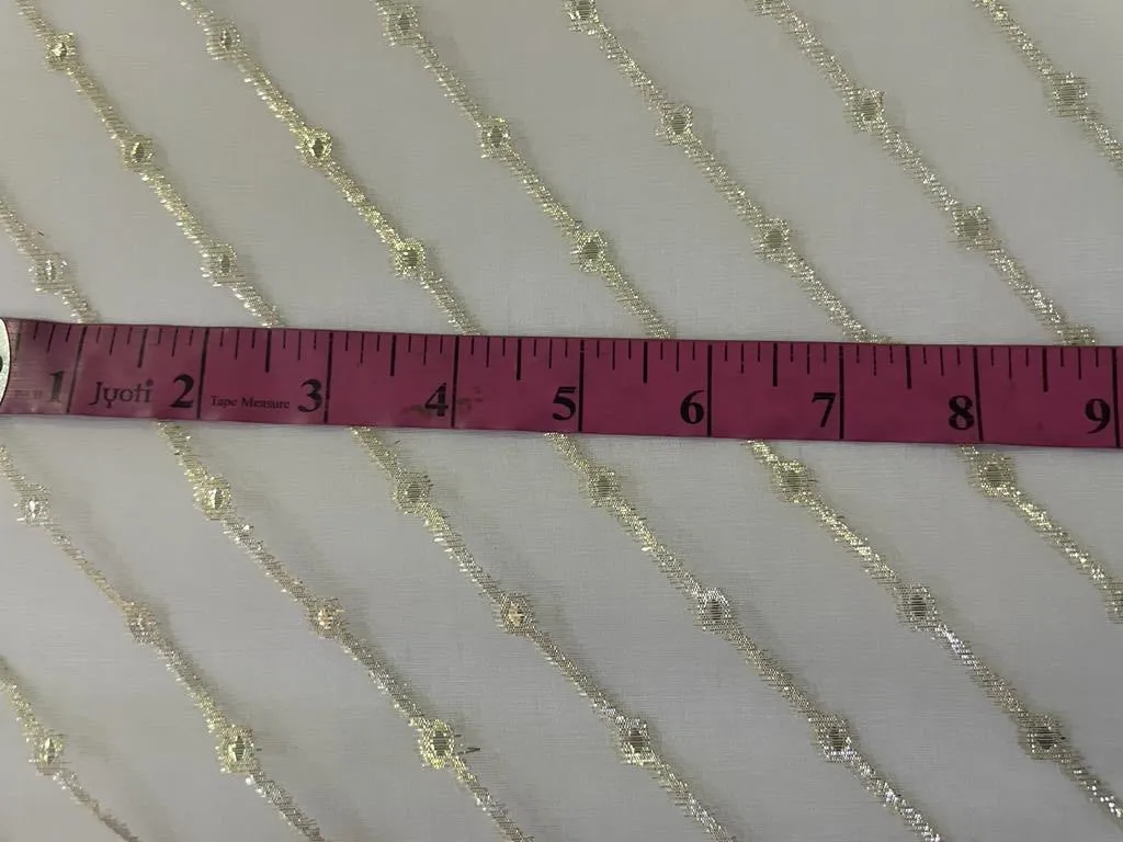 Silk organza fabric 44&quot; with gold jacquard stripe~ 30-40gms ~ Semi Sheer [11007]