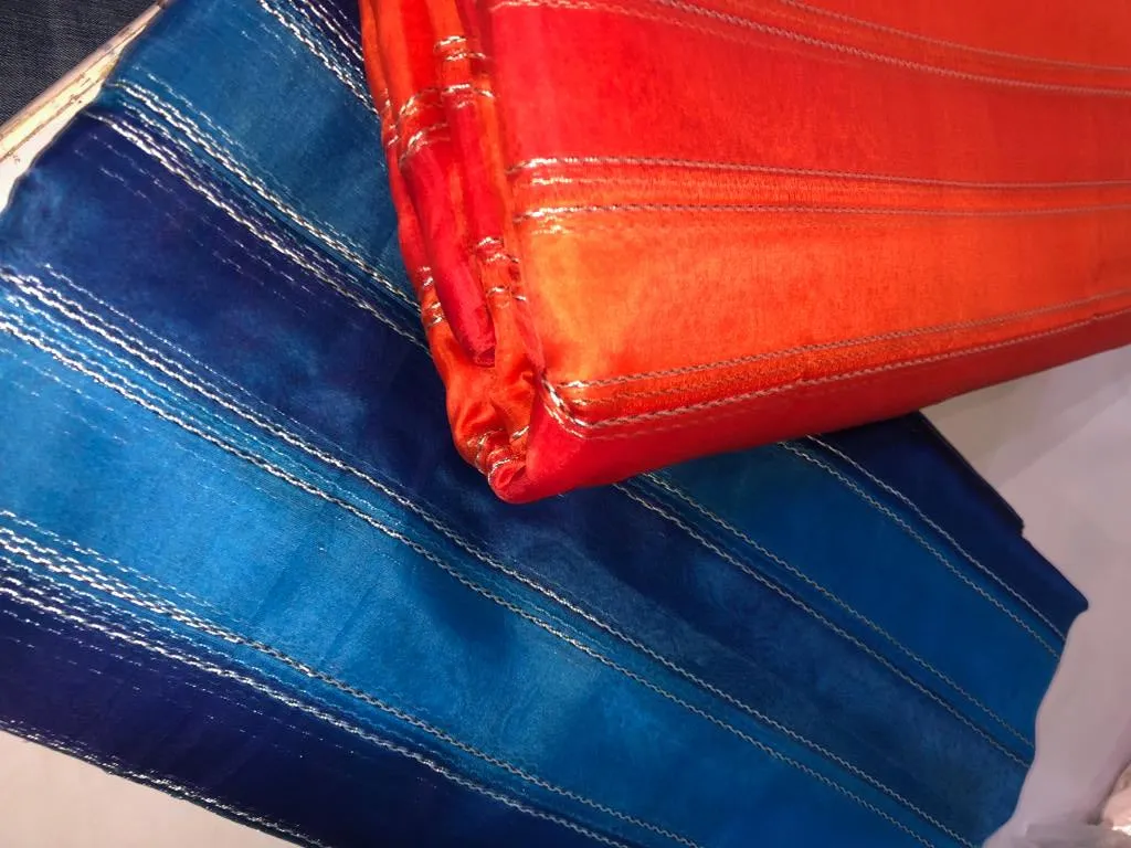 Silk organza fancy rope stripes fabric 44" wide [15608/09]available in 2 colors orange and blue