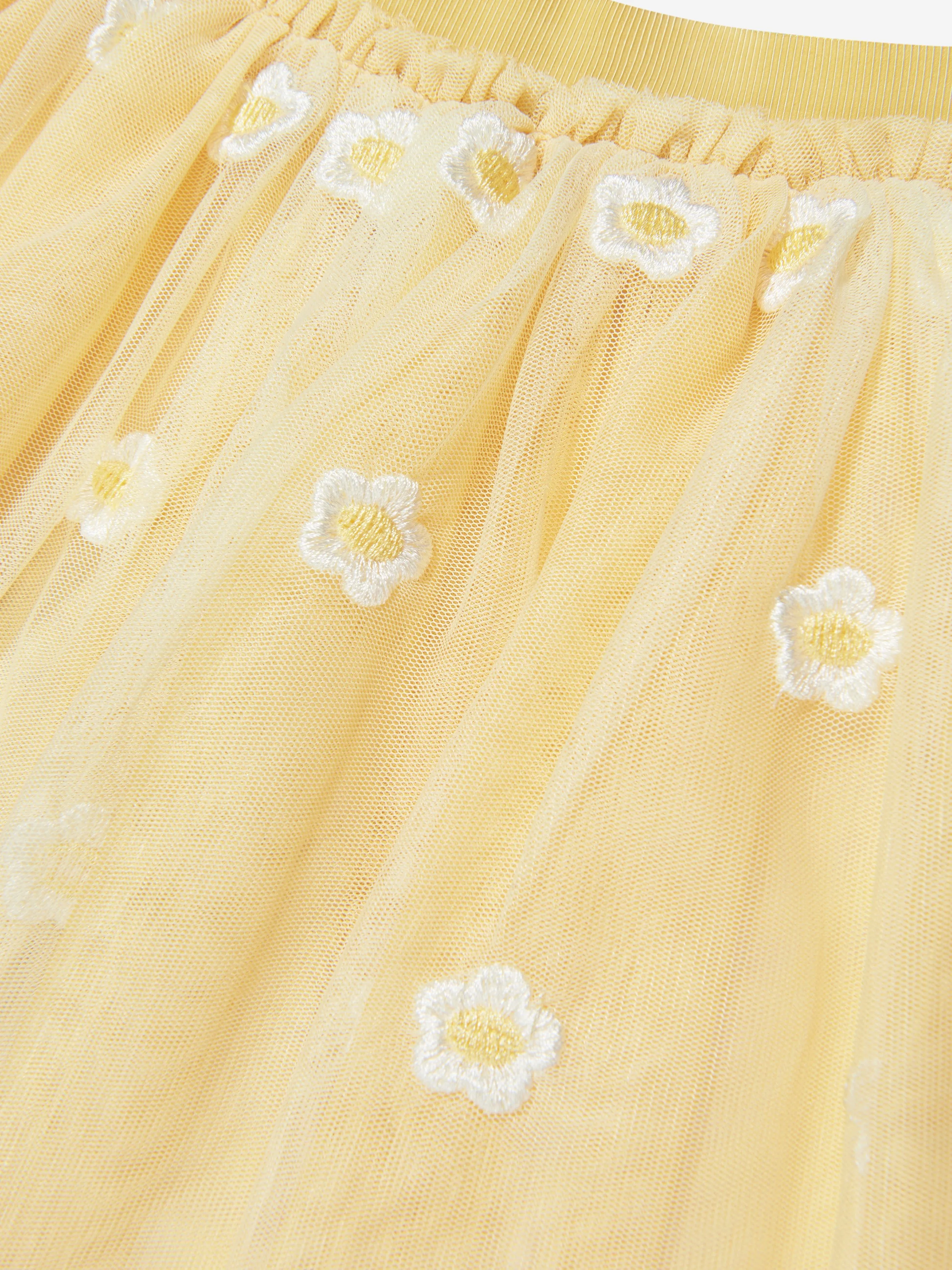 Stella McCartney Girls Embroidered Flower Skirt in Yellow