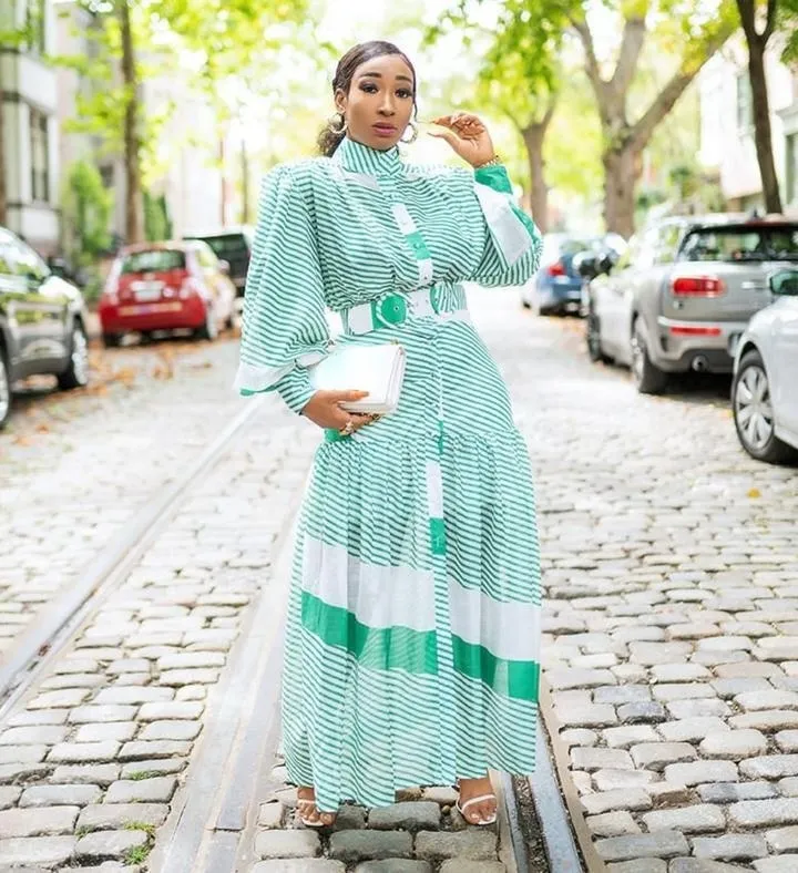 Striped Green Long Elegant Dress