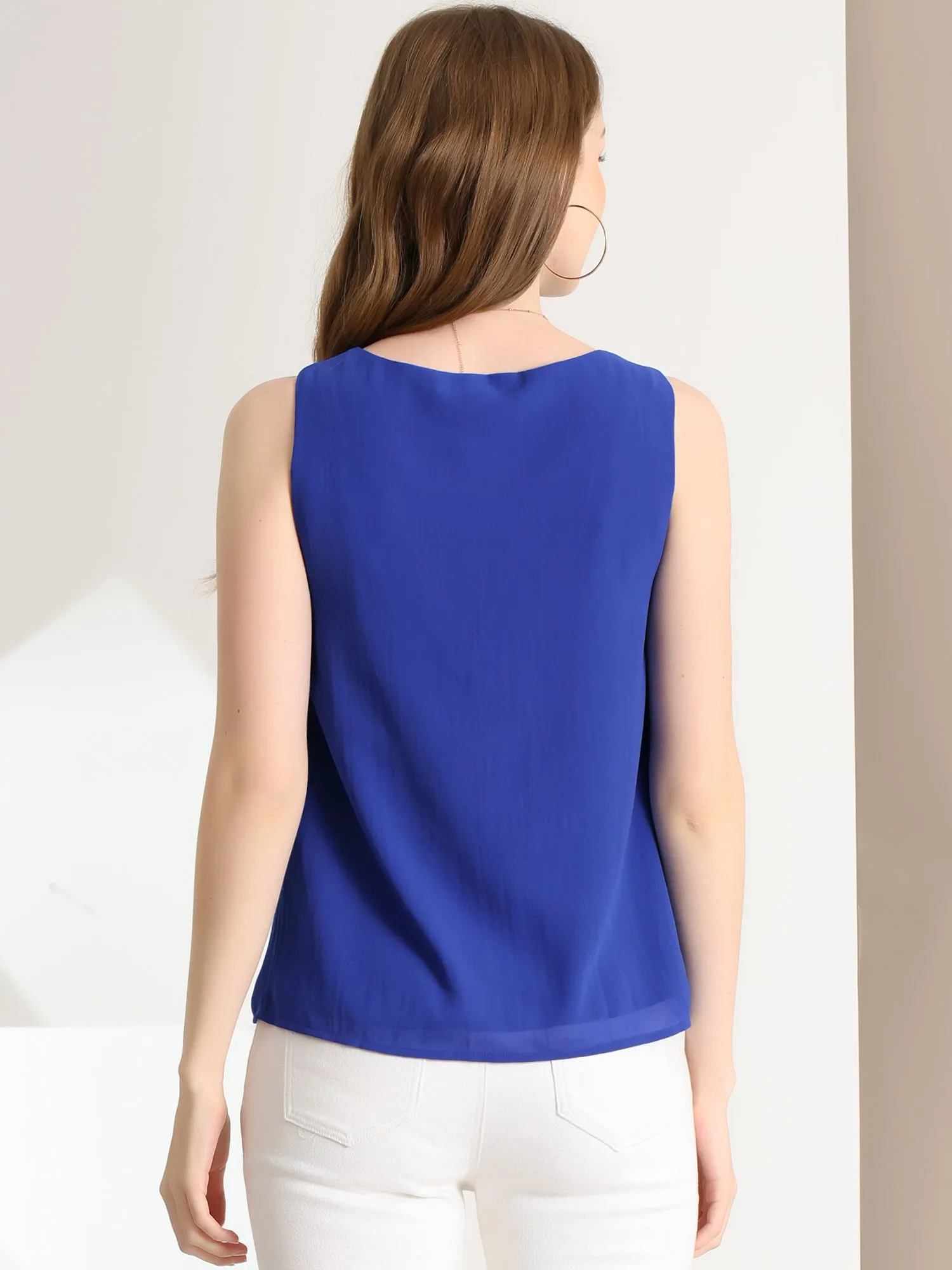 Tank Top Sleeveless Layering Pleated Front Lined Chiffon Blouse