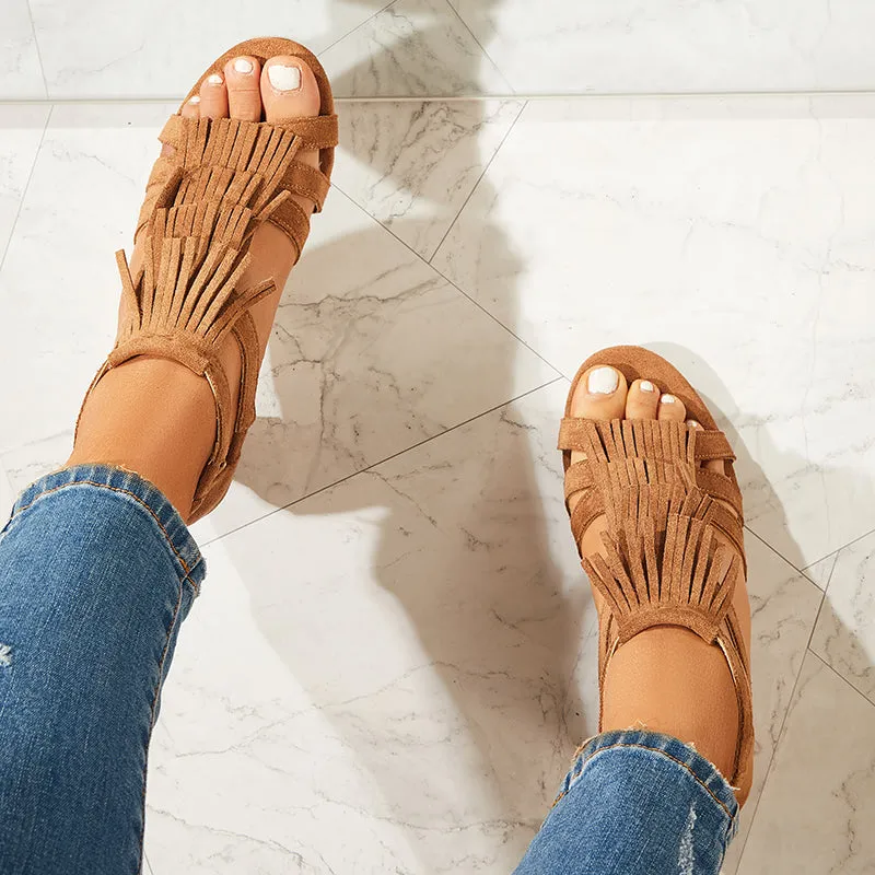 Tassel Chunky Block Heels Open Toe Ankle Strap Dress Sandals