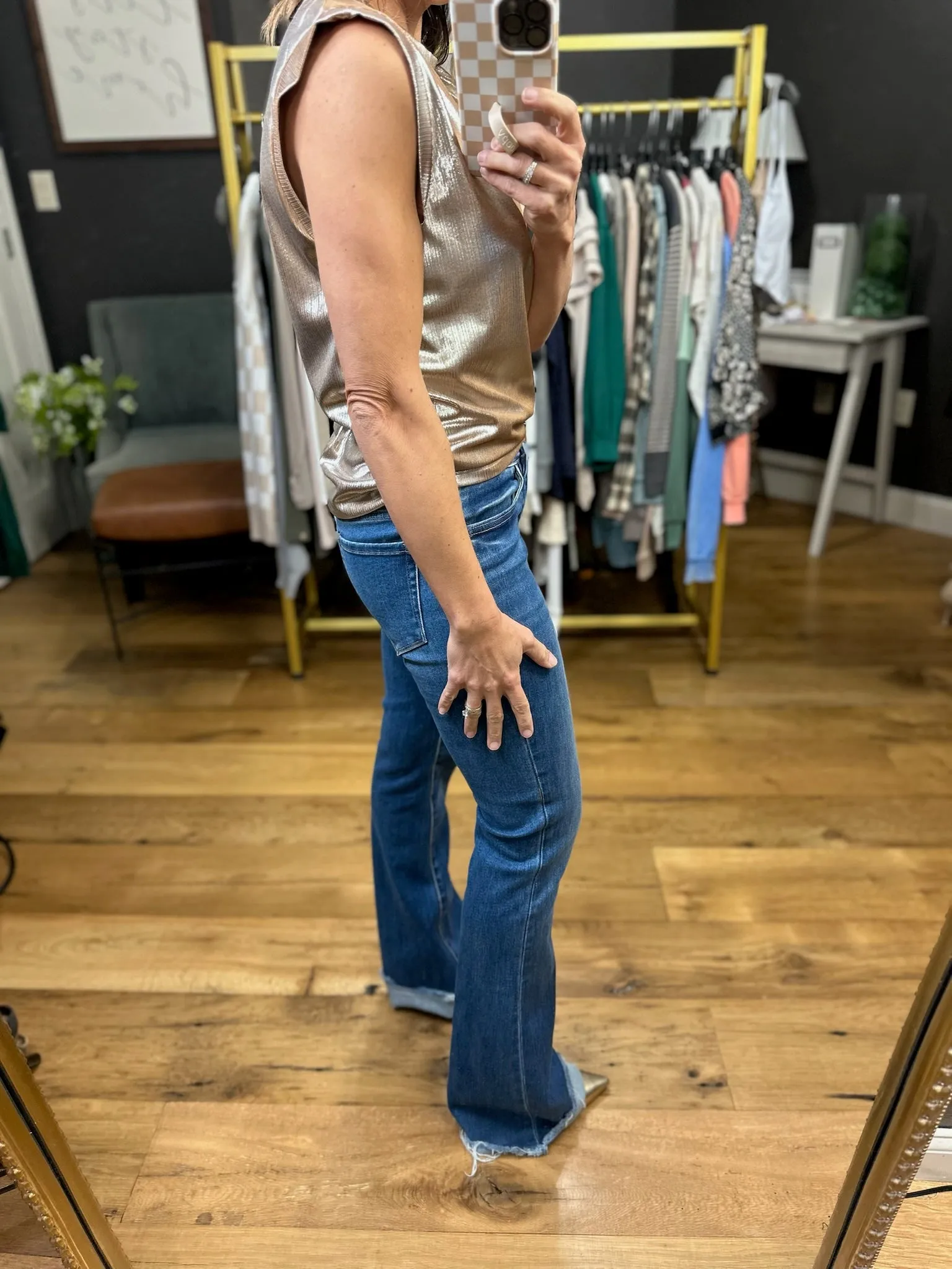 Too Perfect Metallic Muscle Tee - Taupe