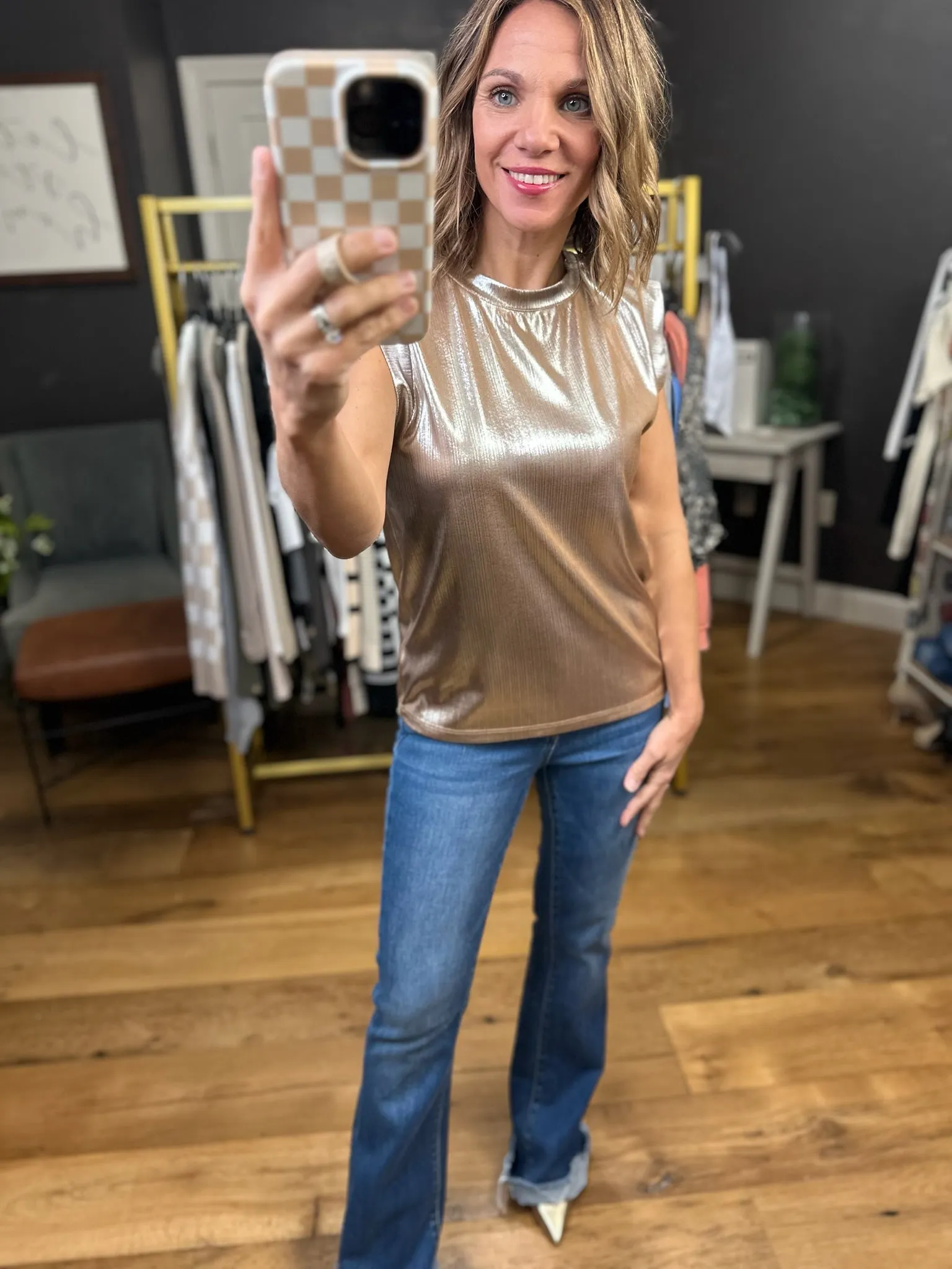 Too Perfect Metallic Muscle Tee - Taupe