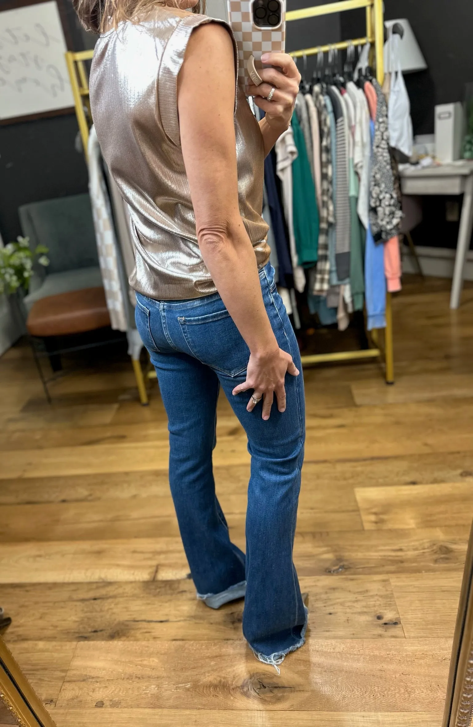 Too Perfect Metallic Muscle Tee - Taupe
