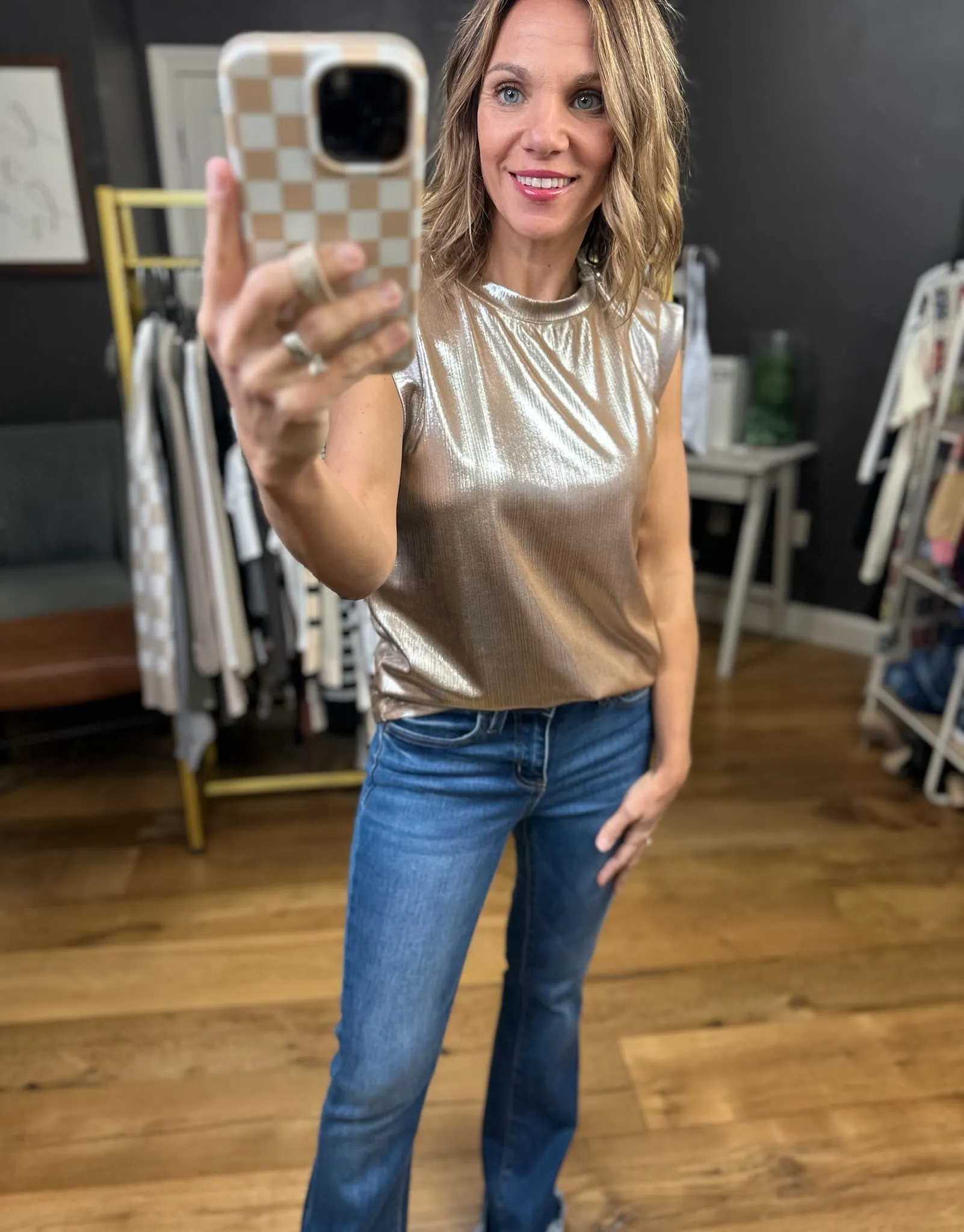 Too Perfect Metallic Muscle Tee - Taupe