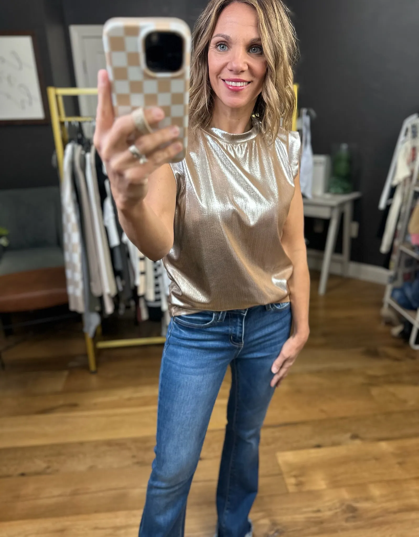 Too Perfect Metallic Muscle Tee - Taupe