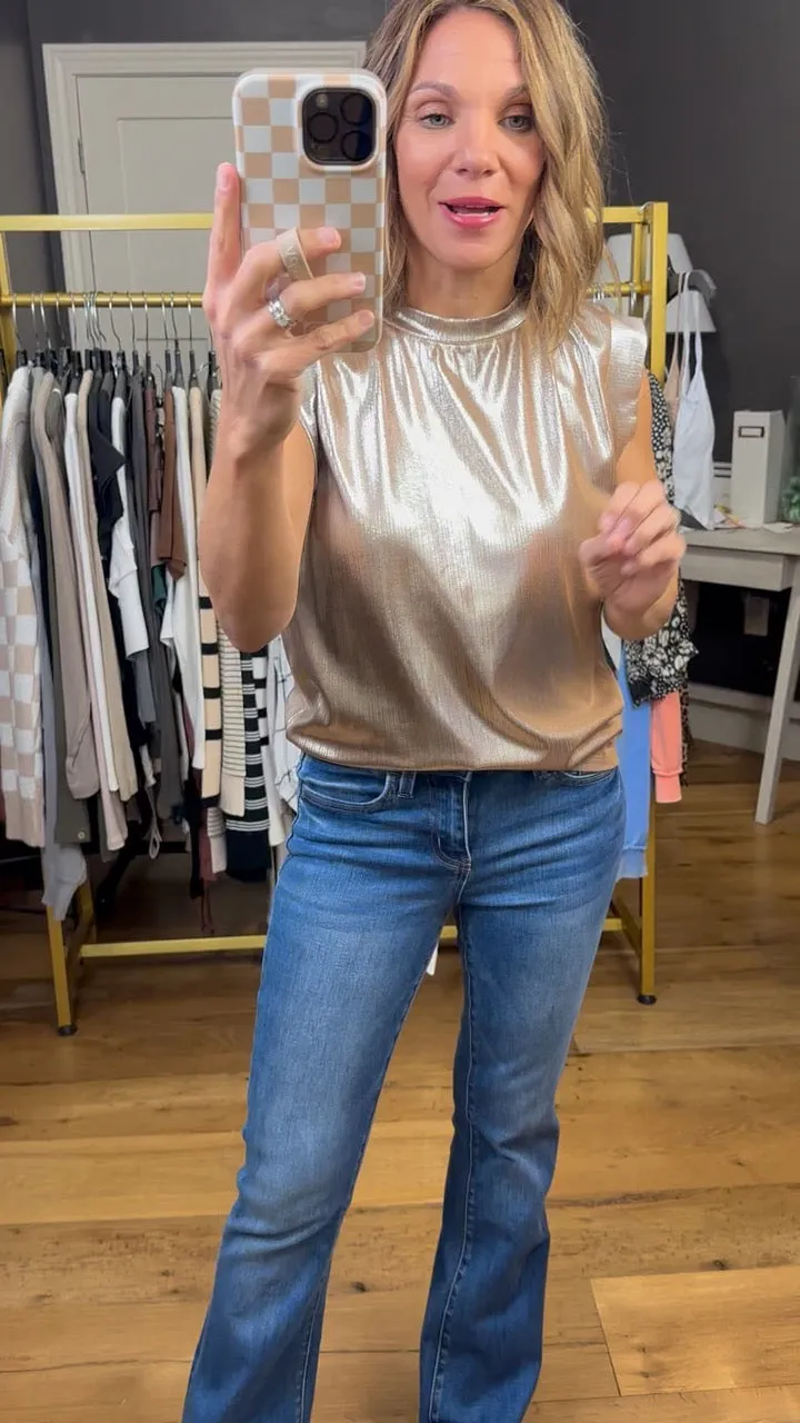 Too Perfect Metallic Muscle Tee - Taupe