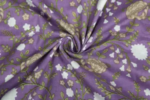 Violet Floral Printed Cotton Cambric Fabric