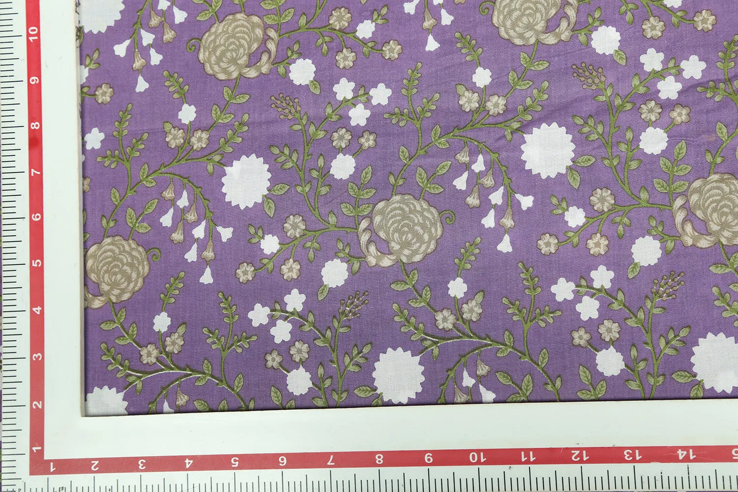 Violet Floral Printed Cotton Cambric Fabric