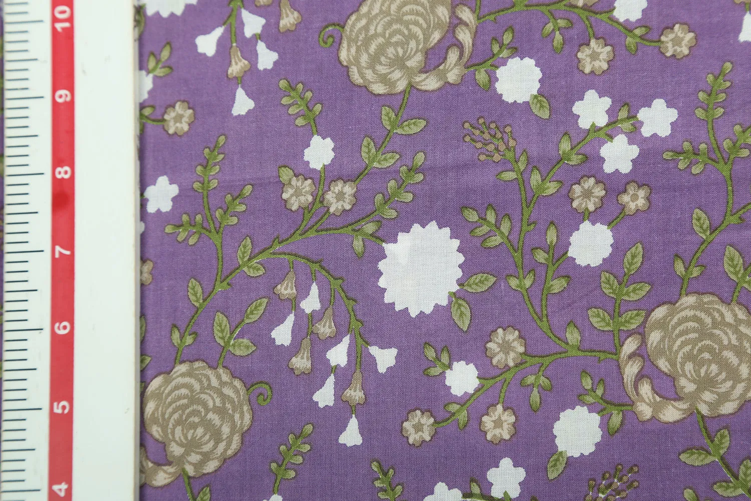 Violet Floral Printed Cotton Cambric Fabric