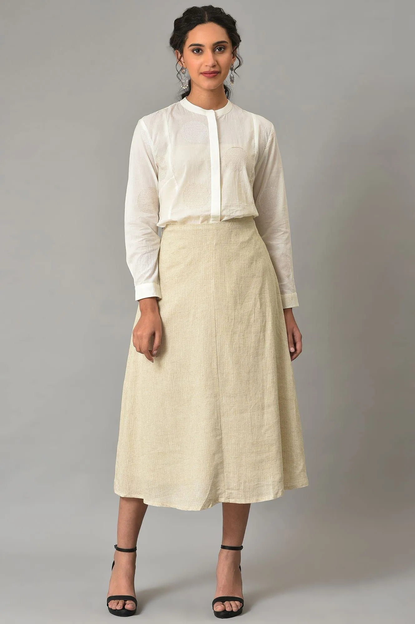 W for Woman Ecru A-line Stripe Printed Skirt