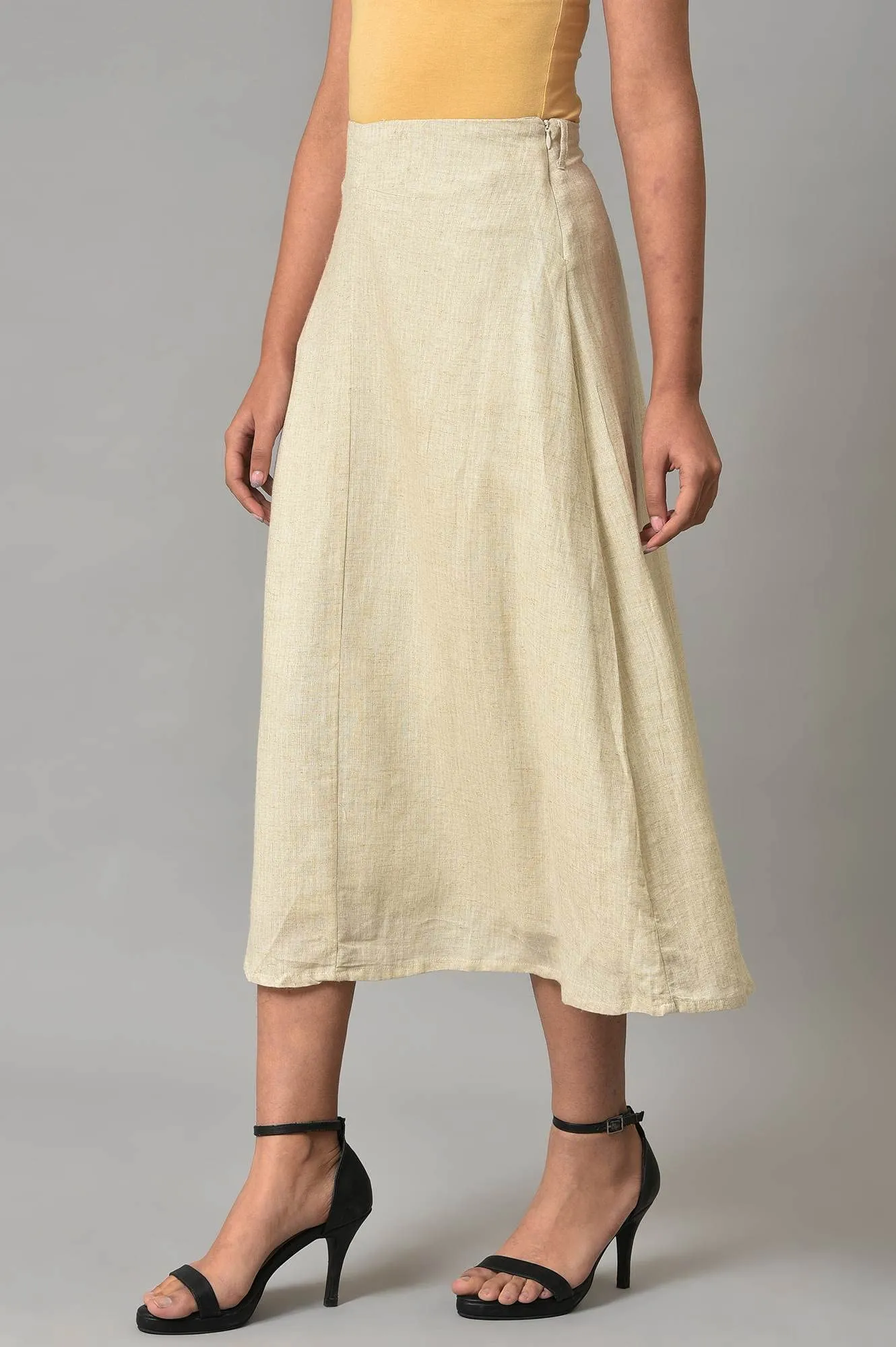 W for Woman Ecru A-line Stripe Printed Skirt