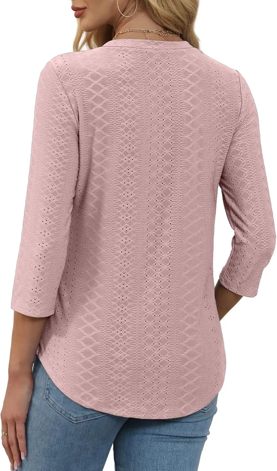 WEESO 3/4 Length Sleeve Womens Tops V Neck Casual Flowy Tunic Tops Loose Fit Blouses Curved Hem Spring Summer Outfits