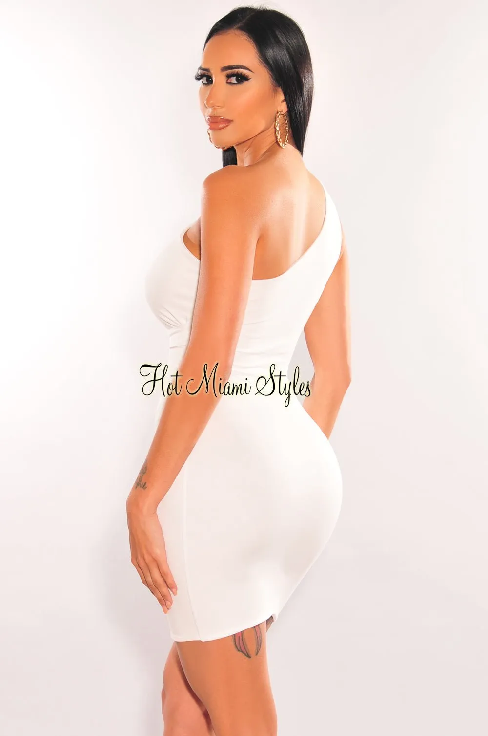 White One Shoulder Cut Out Mini Dress