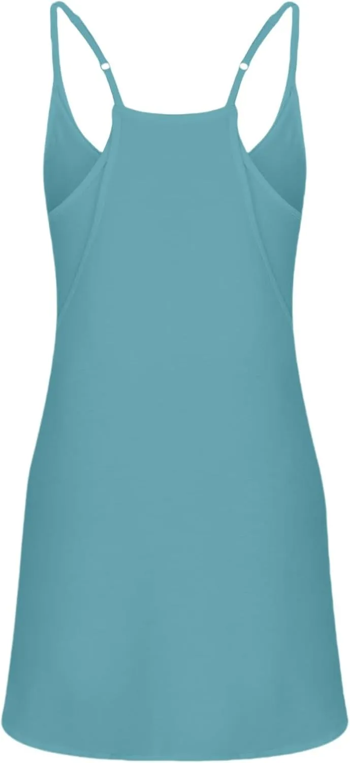 Womens Summer Sleeveless Dress 2025 Tennis Workout Active Sports Mini Romper Dress Built in Shorts Travel Vacation Clothes