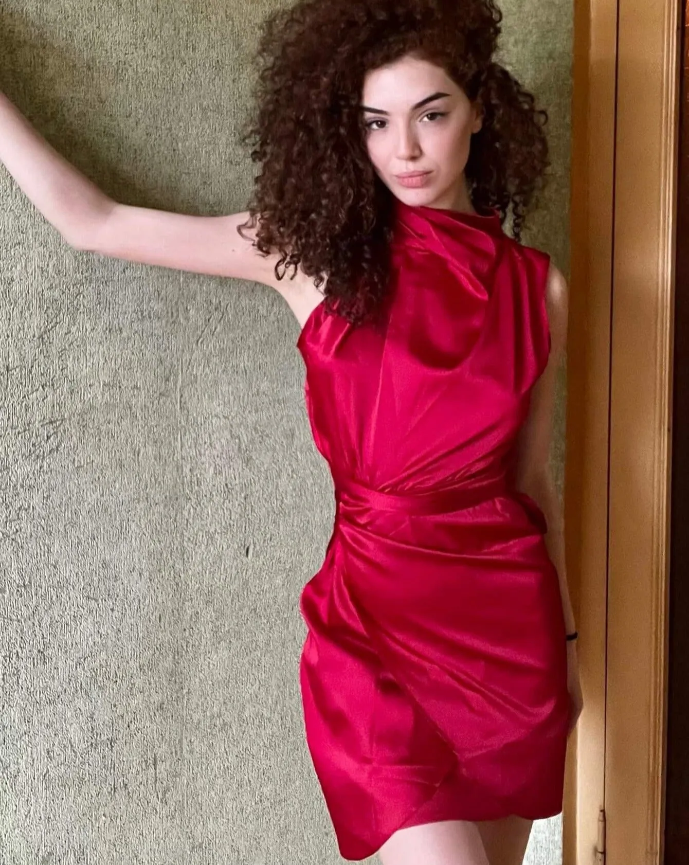 ZESICA Halter Neck Satin Bodycon Wrap Mini Dress